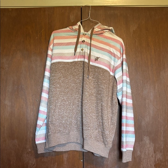 Hooey Brown and Multicolor Striped Hoodie Sweater - Picture 1 of 2